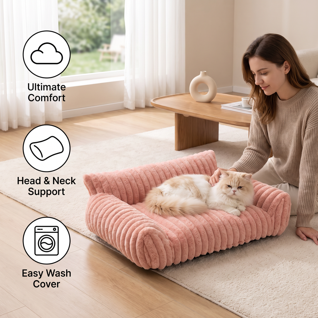 Fluffy Cloud Pet Sofa Bed with Soft Bolsters &amp; Washable Cover