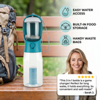 3-in-1 Portable Dog Water Bottle with Food Container and Poop Bag