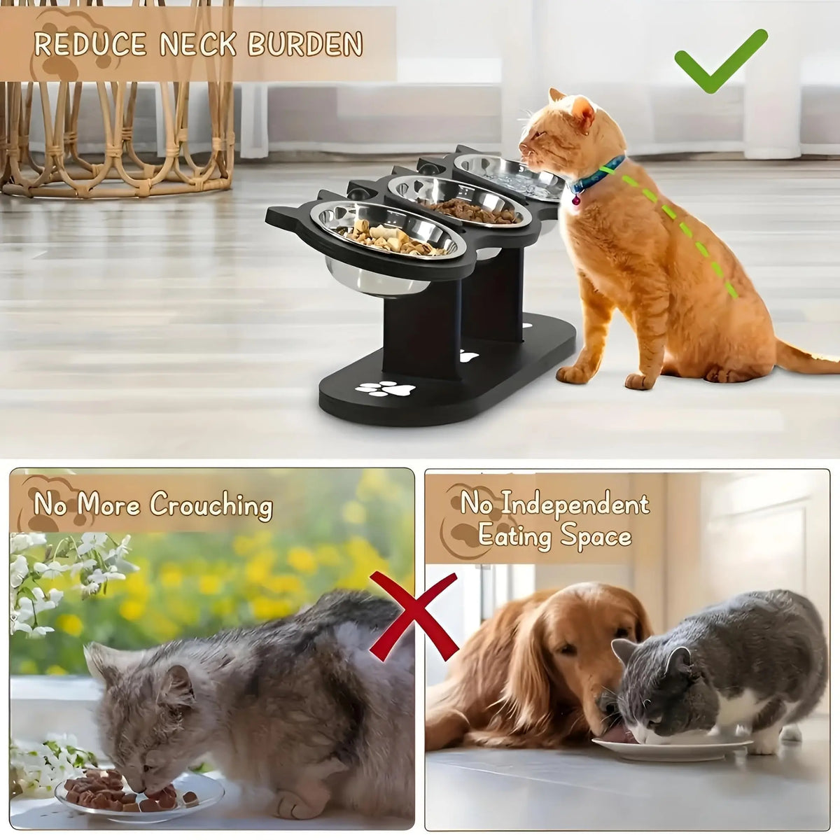 Zooflex LuxeDine – 15° Elevated Wooden Cat Bowl