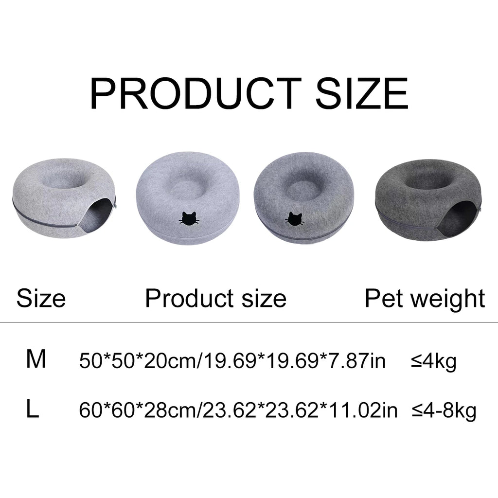 ZooFlex Felt Cat Tunnel Bed – Interactive Donut Cat Cave, Scratcher & Sleeping Nest