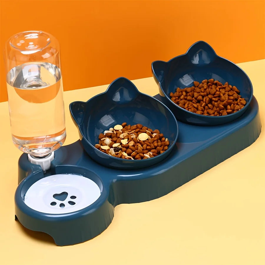 ZooFlex 3-in-1 Tilted Cat Food & Water Bowls – Gravity Water Dispenser