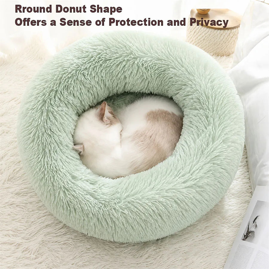 ZooFlex Washable Donut Dog & Cat Bed – Soft Warm Faux Fur Round Pet Bed