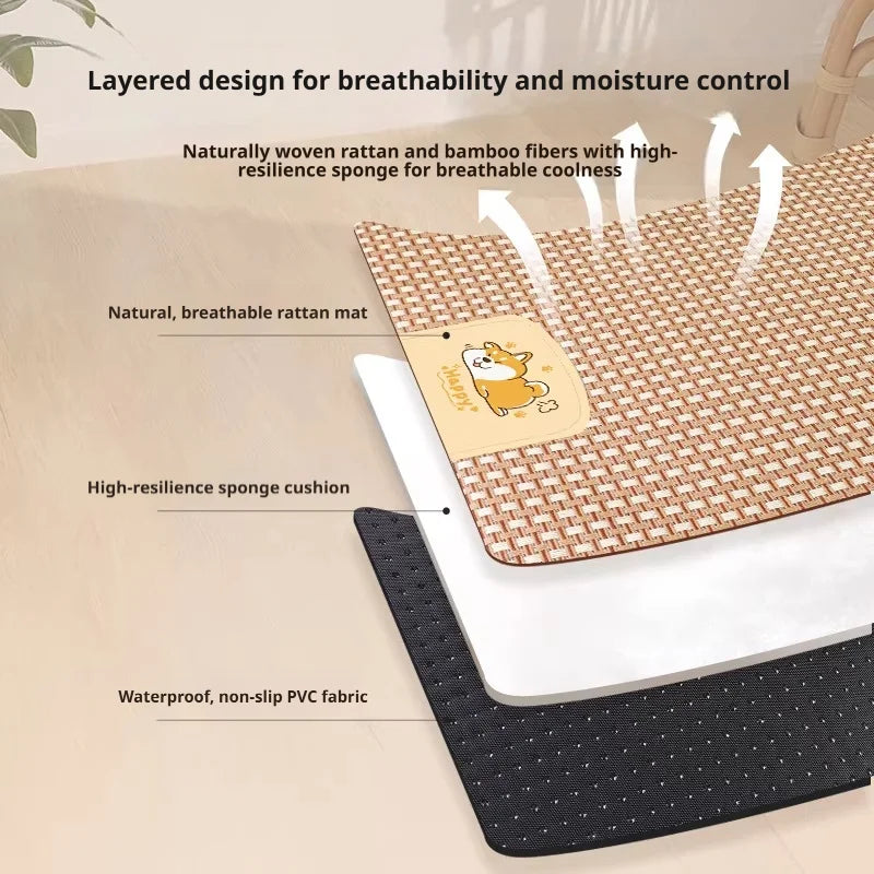 ZooFlex Summer Pet Cooling Mat – Breathable Non-Slip Rattan Bed for Dogs & Cats
