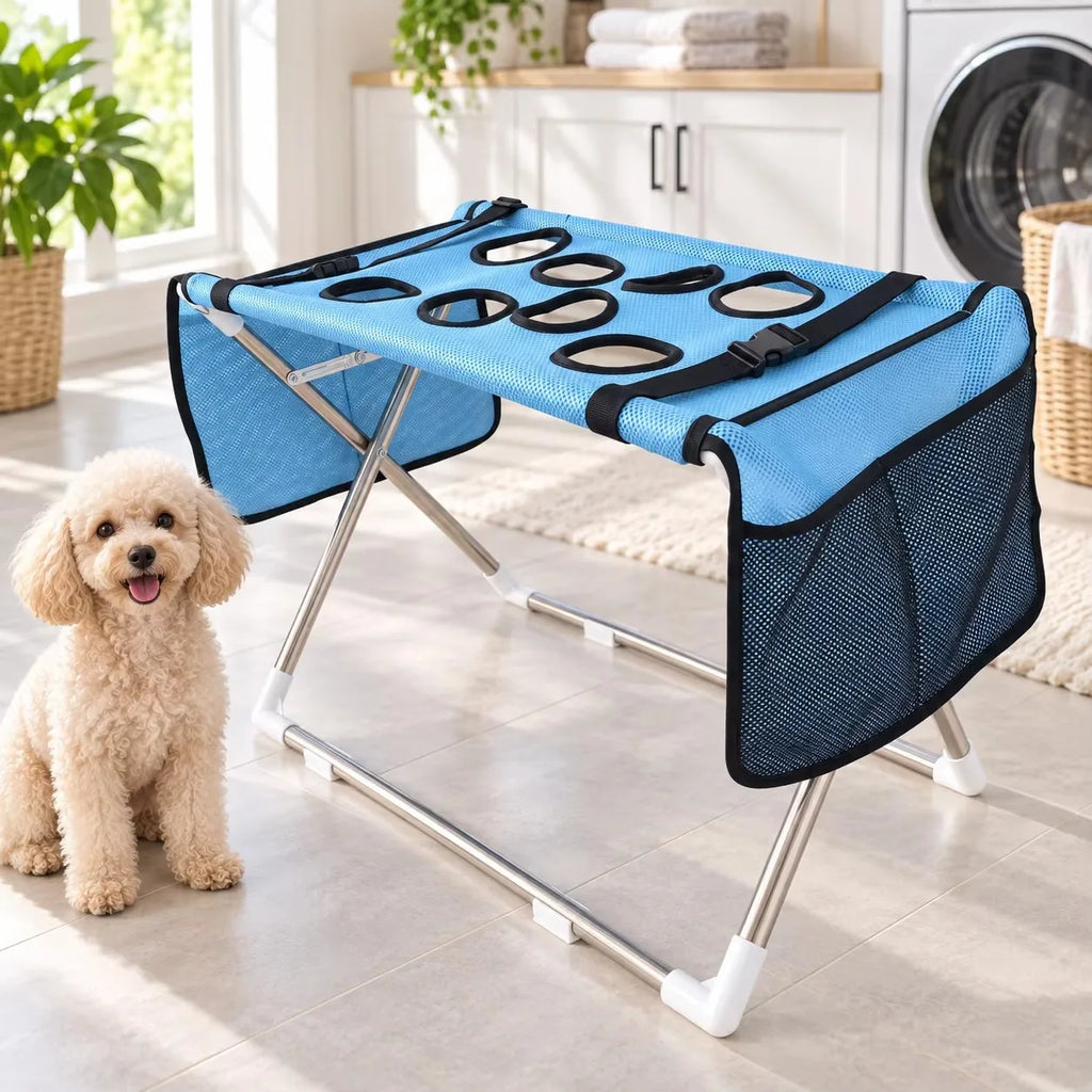 ZooFlex Foldable Pet Grooming Hammock Stand – Mesh Bathing & Drying Table for Dogs & Cats