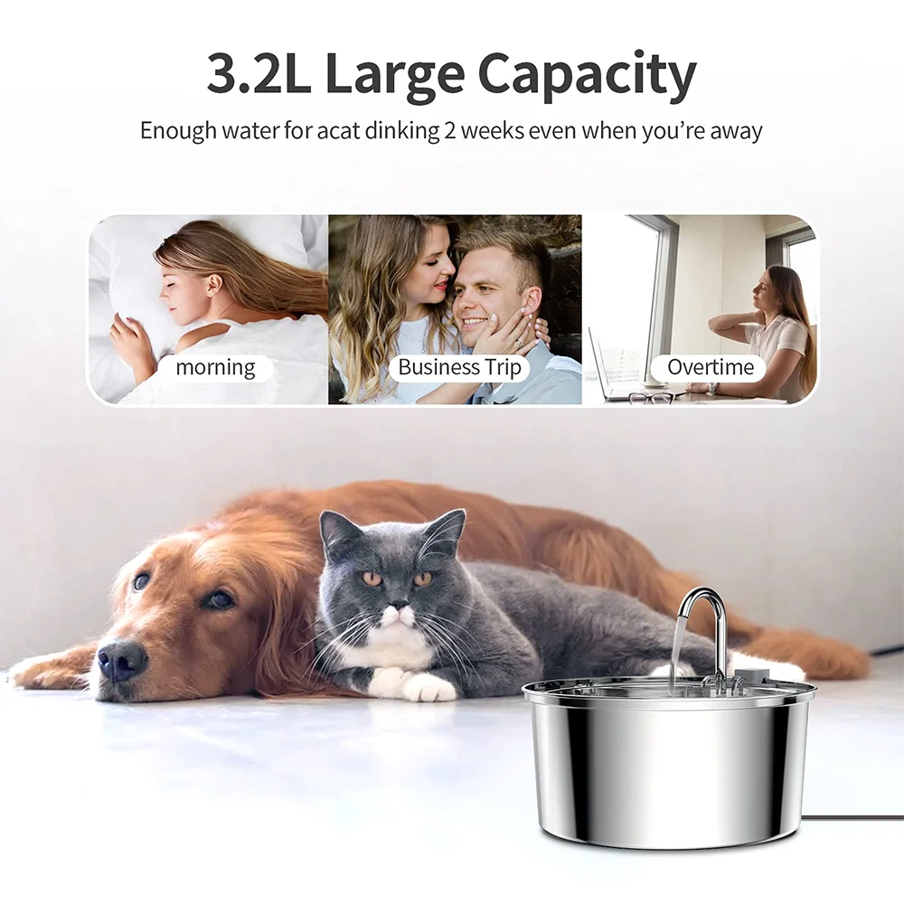 ZooFlex Large Dog Water Fountain – Ultra-Quiet Stainless Steel Pet Water Dispenser