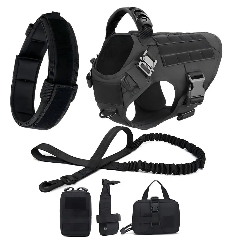 ZooFlex Military Tactical Dog Harness with MOLLE Pouch, Collar & Leash