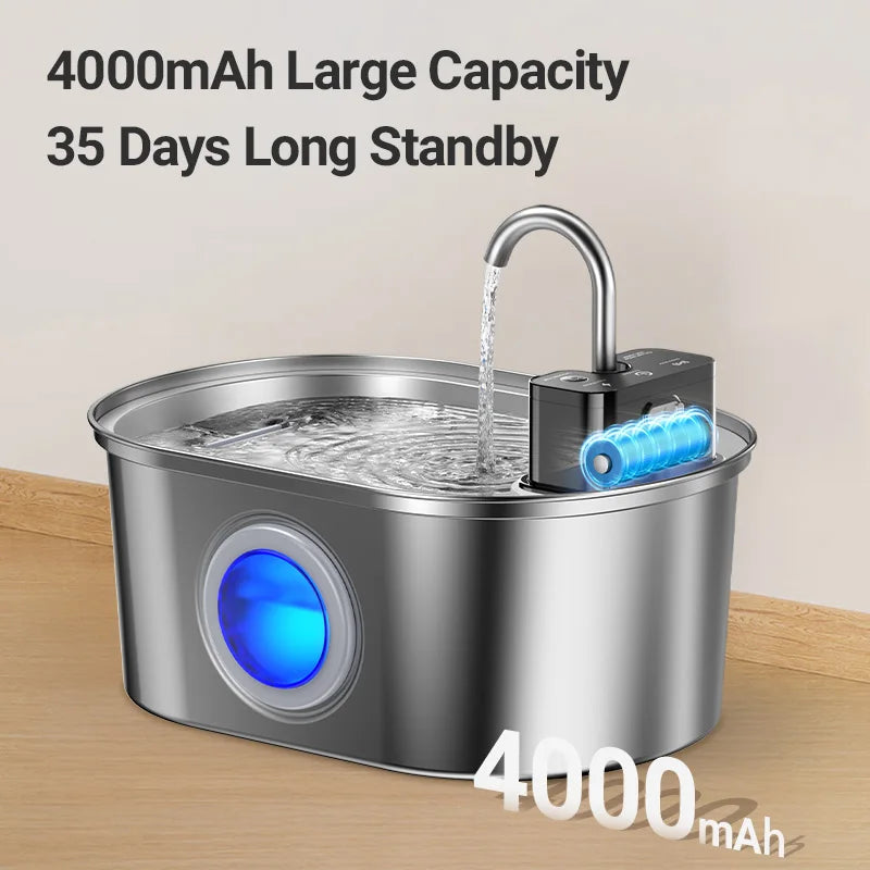 ZooFlex 3.2L Smart Cat Water Fountain – Wireless Stainless Steel Dispenser