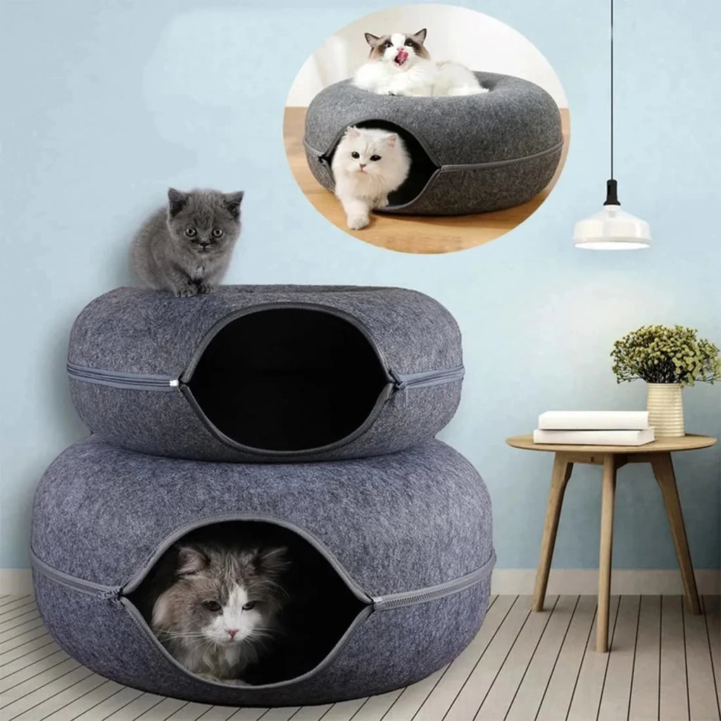 ZooFlex Interactive Cat Tunnel Bed – Felt Donut Cave & Scratcher