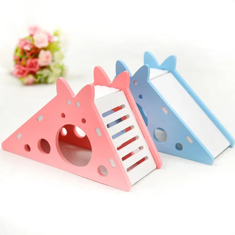 ZooFlex Wooden Hamster House with Slide – Colourful Small Pet Play Toy