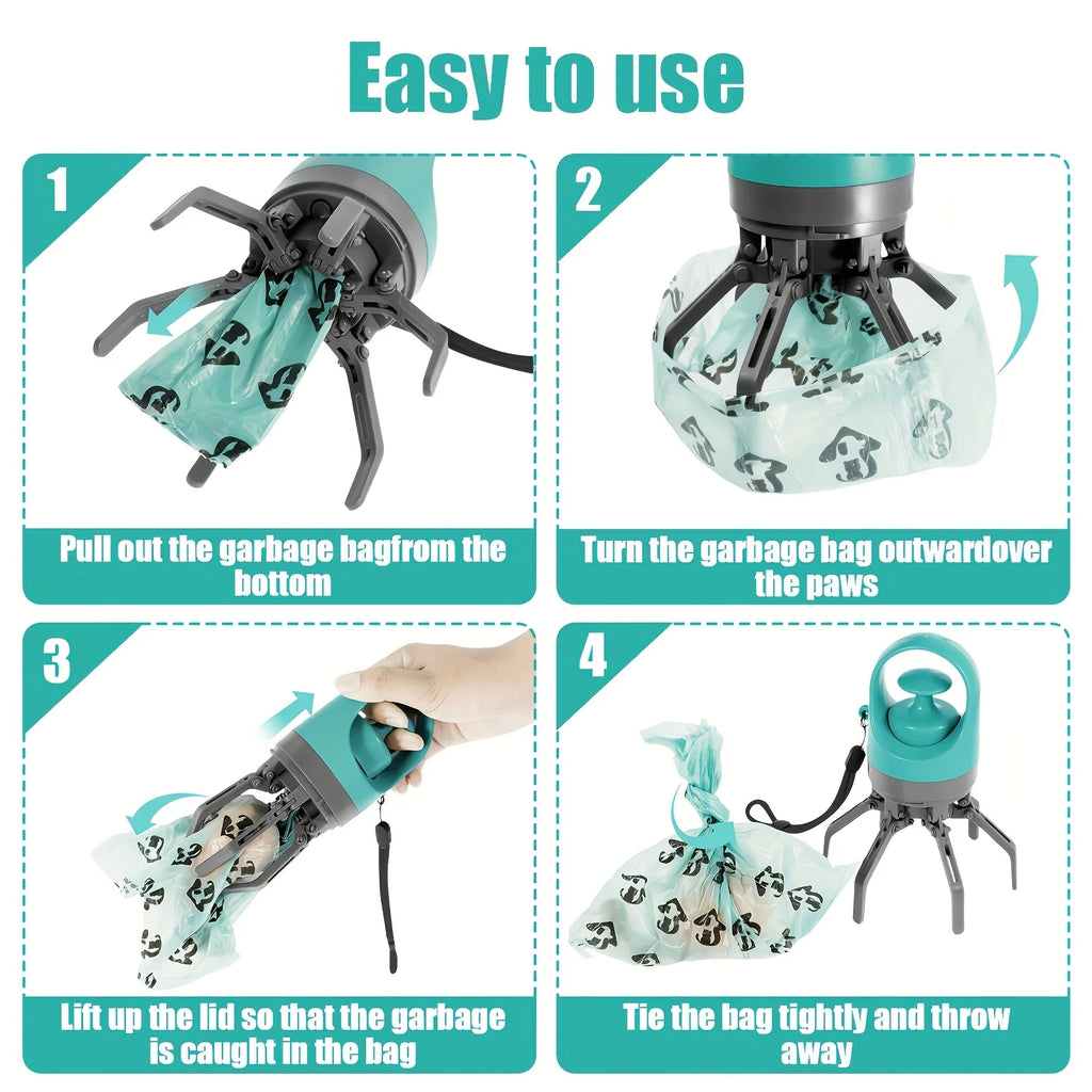 ZooFlex Portable Dog Poop Scooper – Claw Grabber with Waste Bag Dispenser