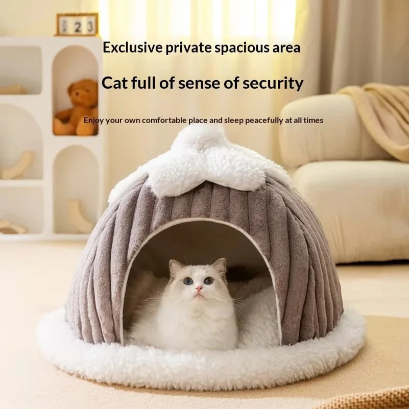 ZooFlex Winter Cat Cave Bed – Warm Plush Washable Pet Nest