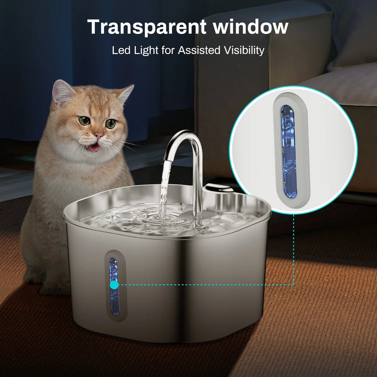 ZooFlex 2.2L Automatic Cat Water Fountain – Stainless Steel Pet Water Dispenser