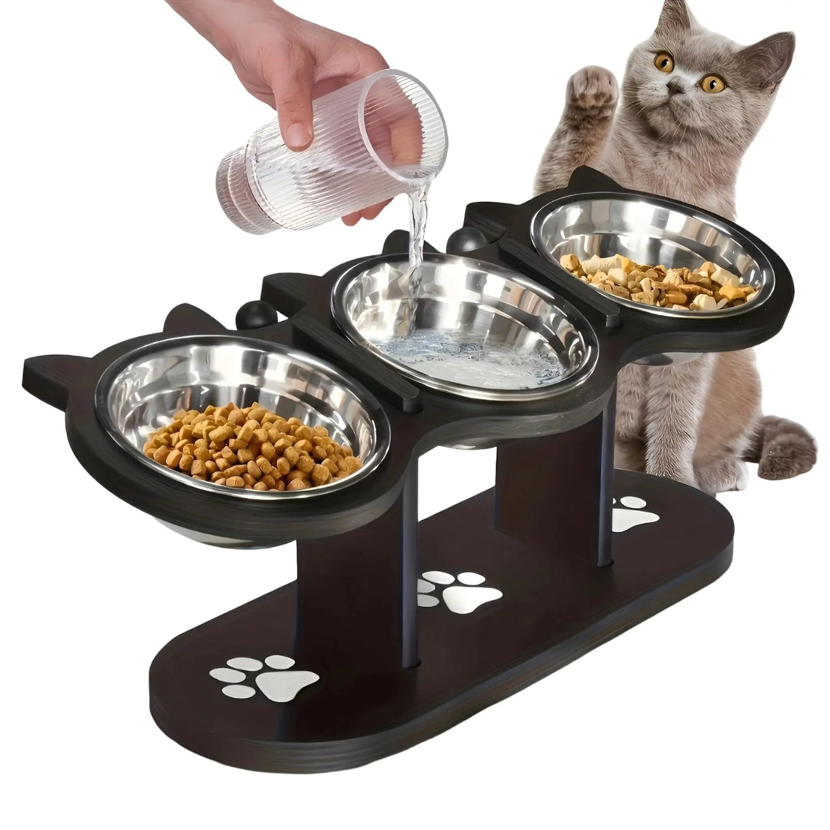 Zooflex LuxeDine – 15° Elevated Wooden Cat Bowl