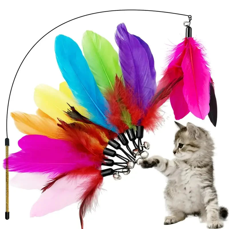 ZooFlex Interactive Cat Feather Wand Toy – Fuzzy Teaser with Refills (1–8 PCs)