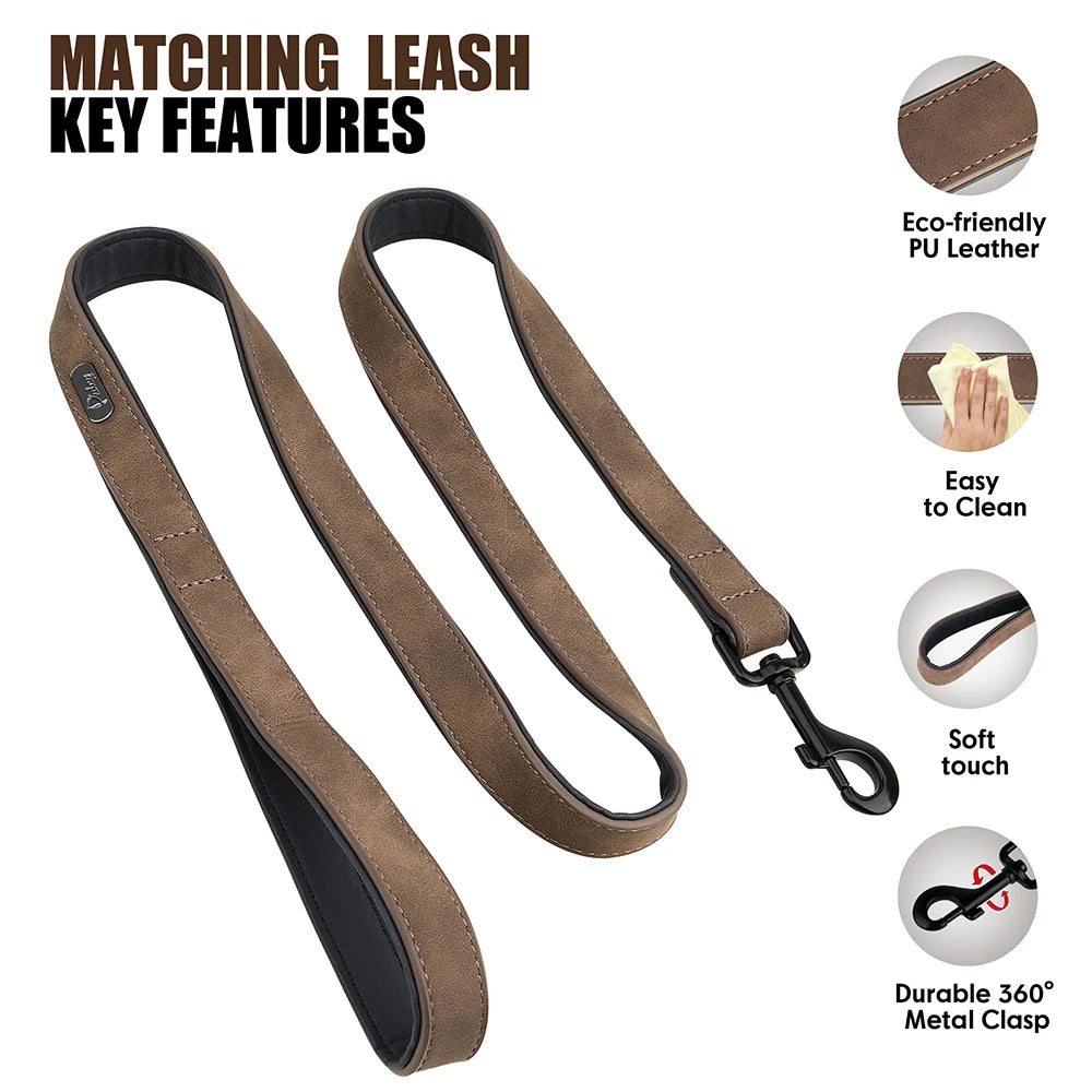 ZooFlex Custom Leather Dog Collar & Leash Set for Small, Medium & Large Dogs