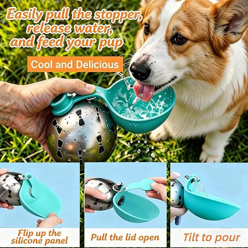 ZooFlex Portable Stainless Steel Dog Water Bottle with Bowl – Leak-Proof Travel Dispenser