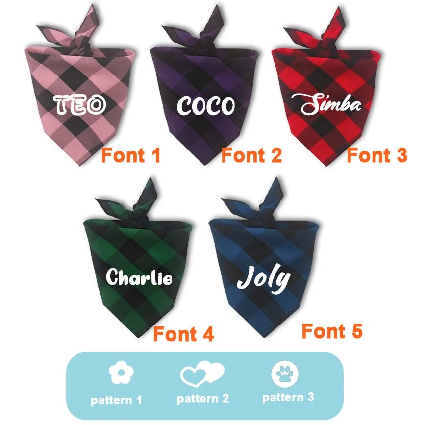 ZooFlex Custom Dog Bandana – Personalized Plaid Name Scarf for Dogs & Cats