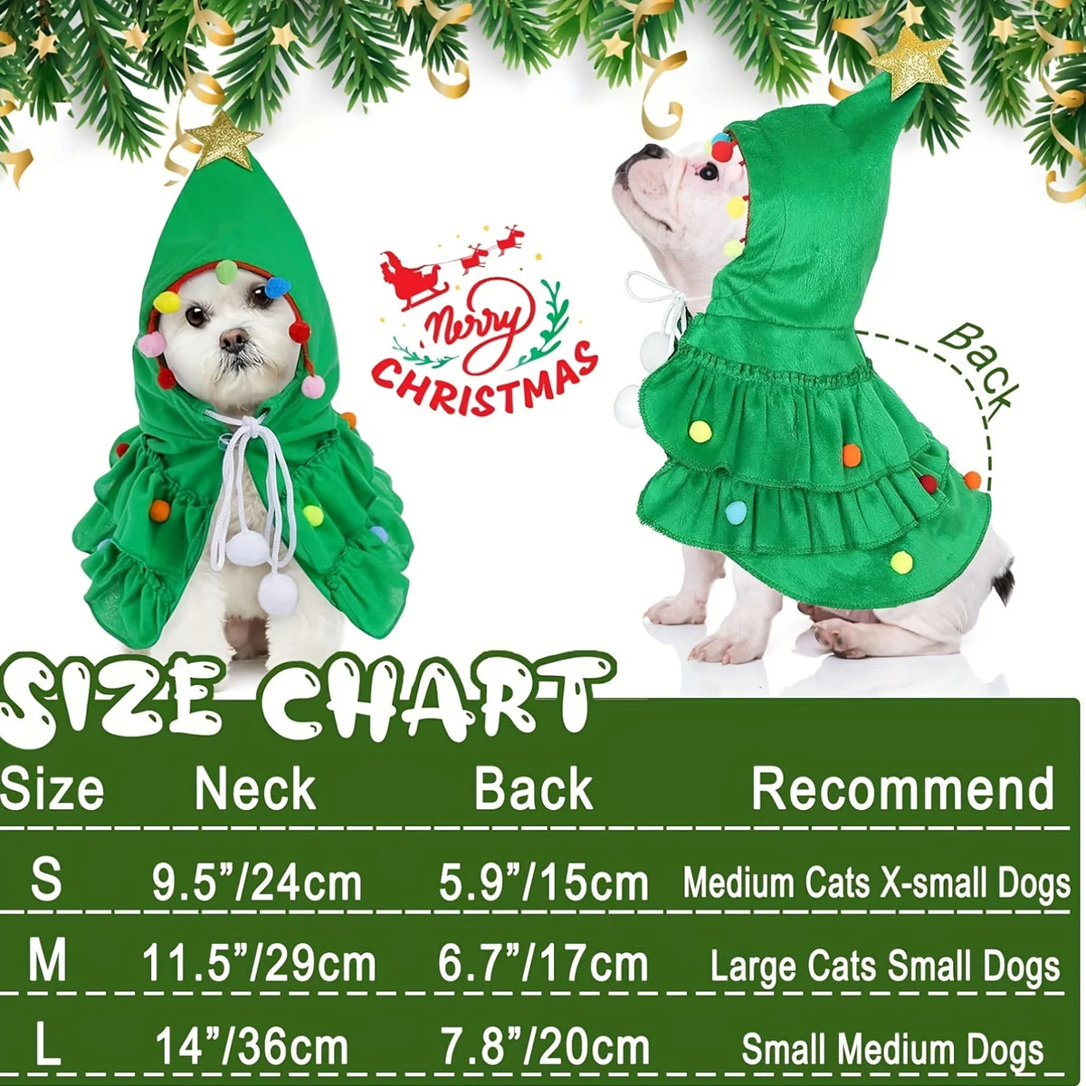 ZooFlex Christmas Tree Pet Costume – Dog & Cat Holiday Cape Outfit