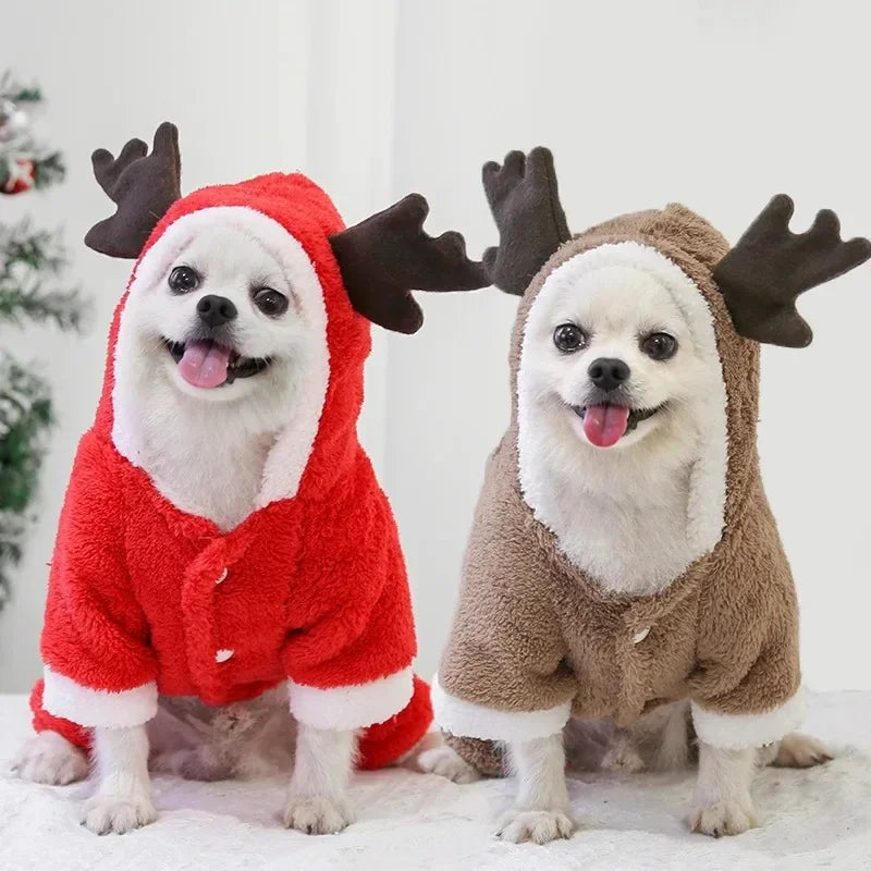 ZooFlex Christmas Dog Hoodie – Warm Santa & Elk Winter Coat for Small & Medium Dogs