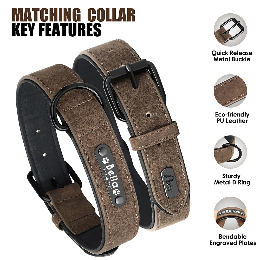 ZooFlex Custom Leather Dog Collar & Leash Set for Small, Medium & Large Dogs