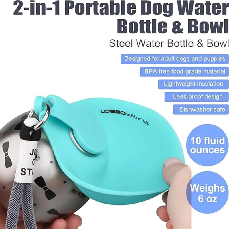 ZooFlex Portable Stainless Steel Dog Water Bottle with Bowl – Leak-Proof Travel Dispenser