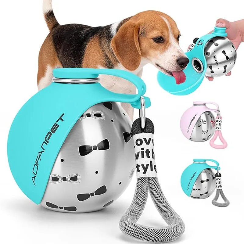 ZooFlex Portable Stainless Steel Dog Water Bottle with Bowl – Leak-Proof Travel Dispenser