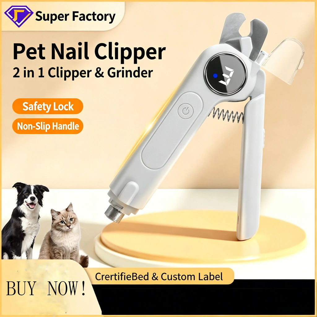 ZooFlex 2-in-1 Pet Nail Clipper & Grinder – Electric LED Dog & Cat Nail Trimmer