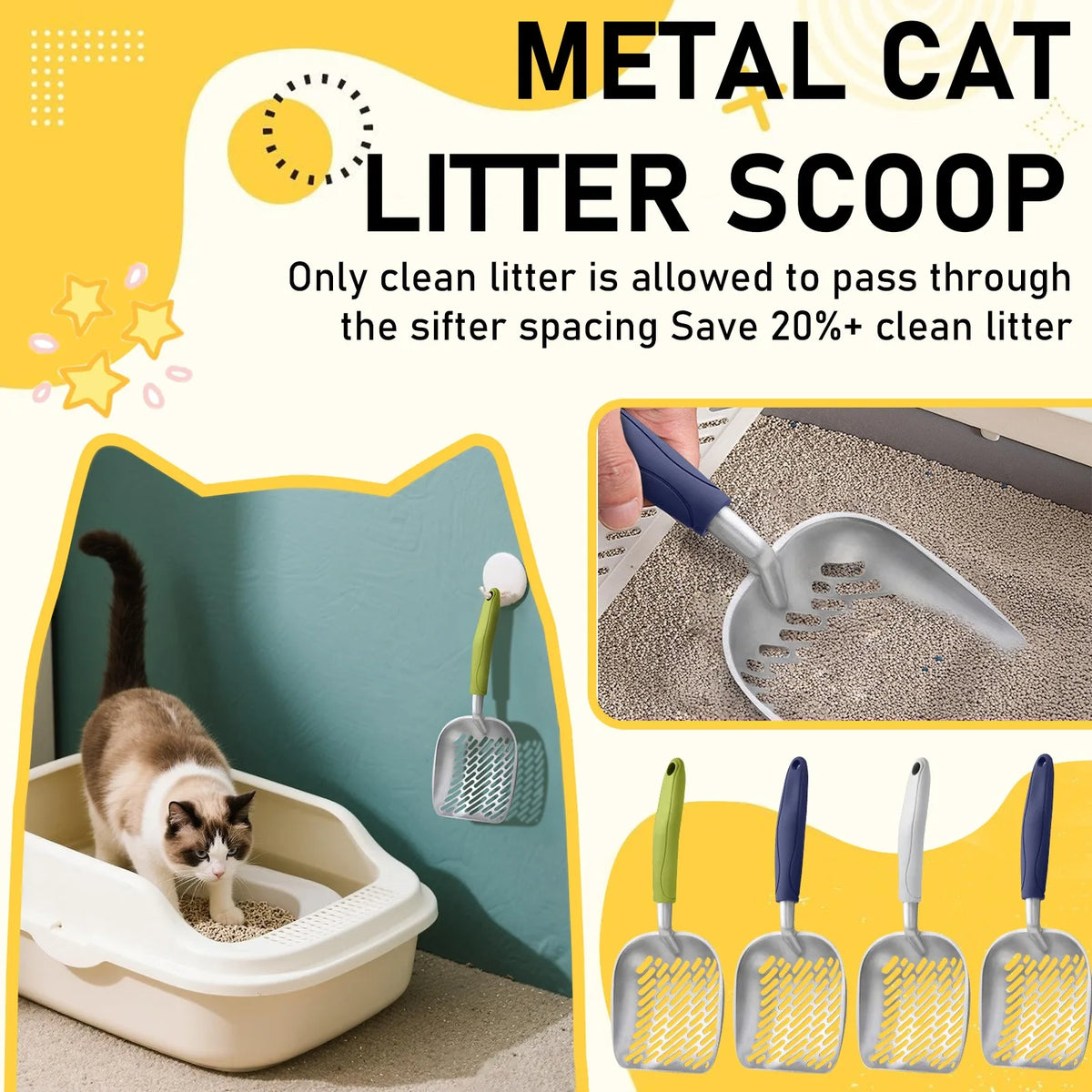 ZooFlex Long Handle Cat Litter Scoop – Stainless Steel Sifter