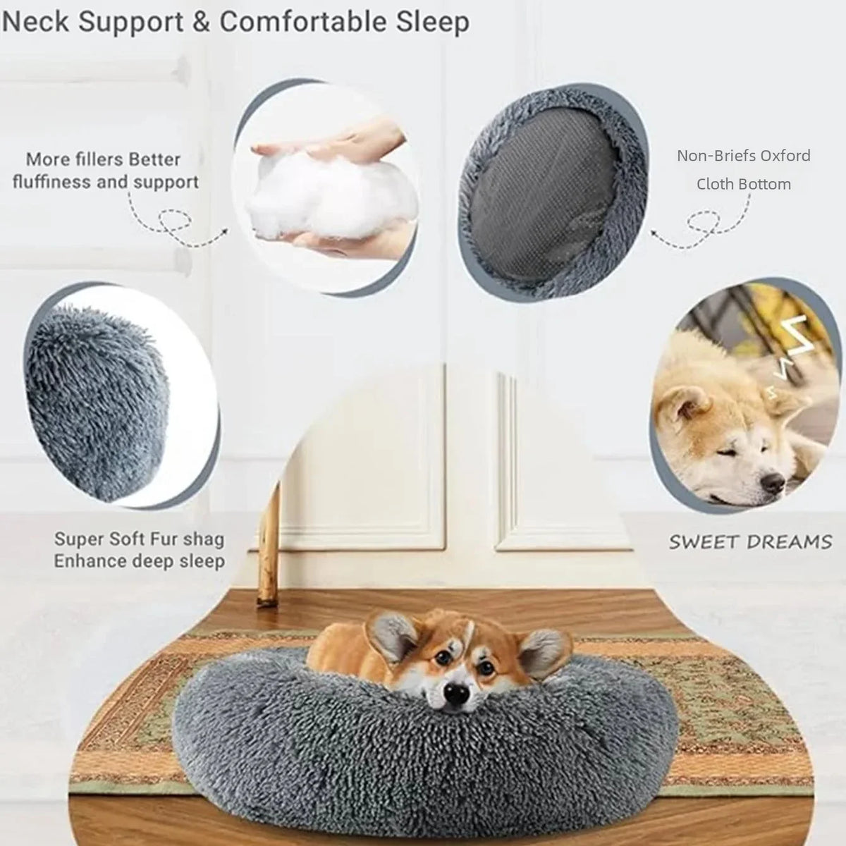 ZooFlex Round Plush Dog & Cat Bed – Super Soft Warm Pet Bed (40–90cm)