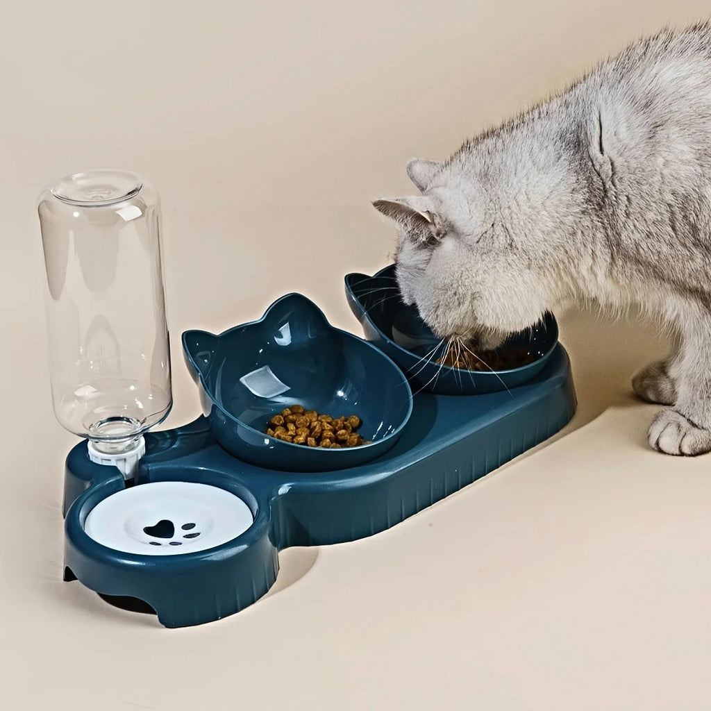 ZooFlex 3-in-1 Tilted Cat Food & Water Bowls – Gravity Water Dispenser