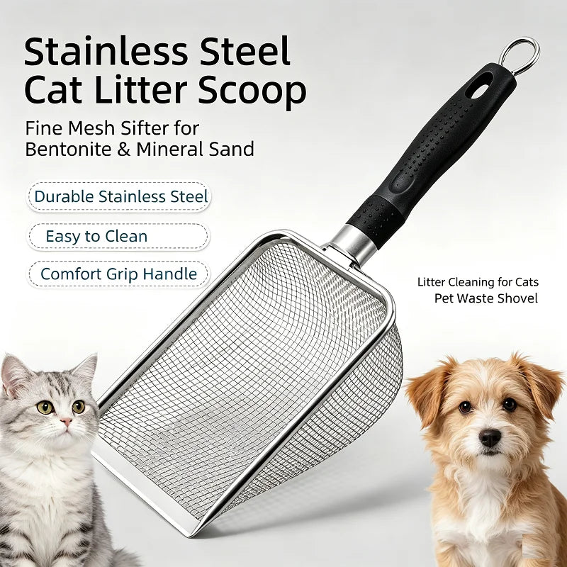 ZooFlex Fine Mesh Cat Litter Scoop – Stainless Steel Sifter