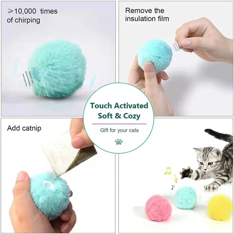 ZooFlex Interactive Cat Toy Ball – Smart Touch-Activated Plush Squeaky Toy
