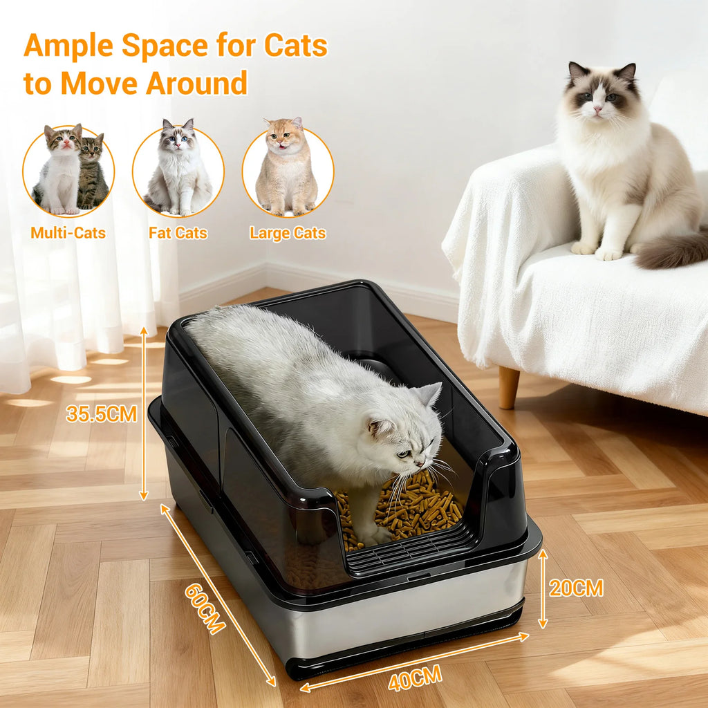 ZooFlex High-Sided Stainless Steel Cat Litter Box – Easy Clean
