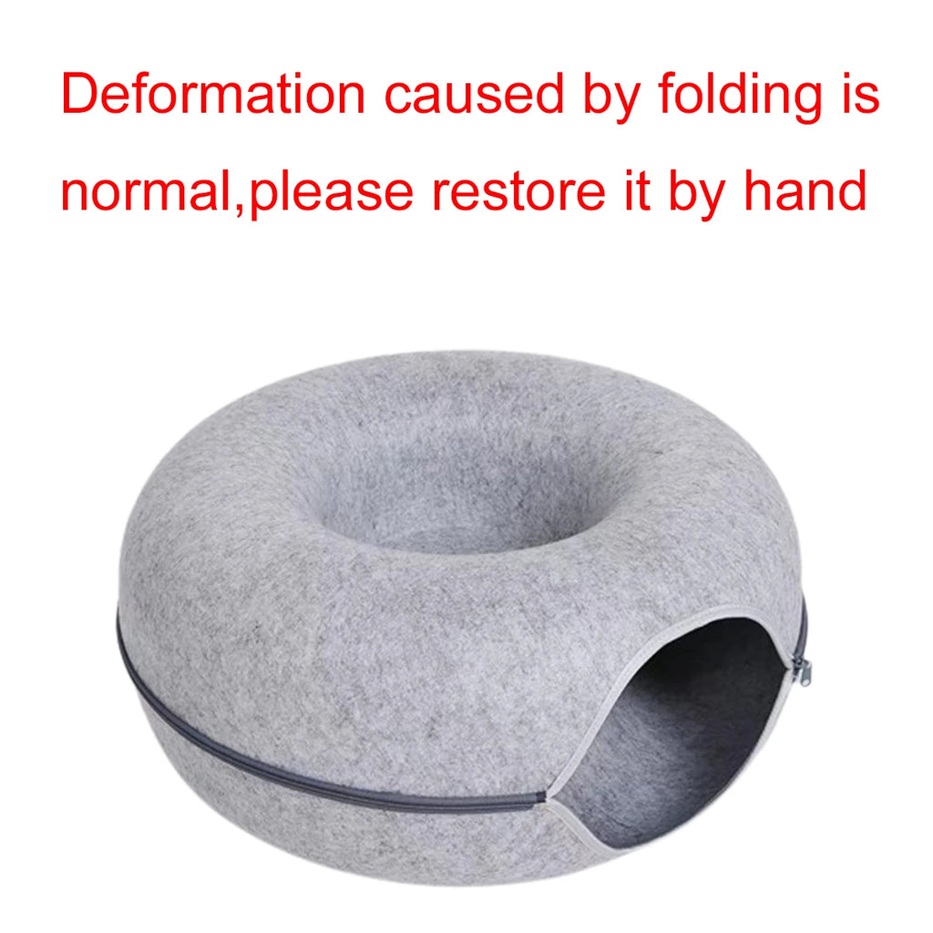 ZooFlex Interactive Cat Tunnel Bed – Felt Donut Cave & Scratcher
