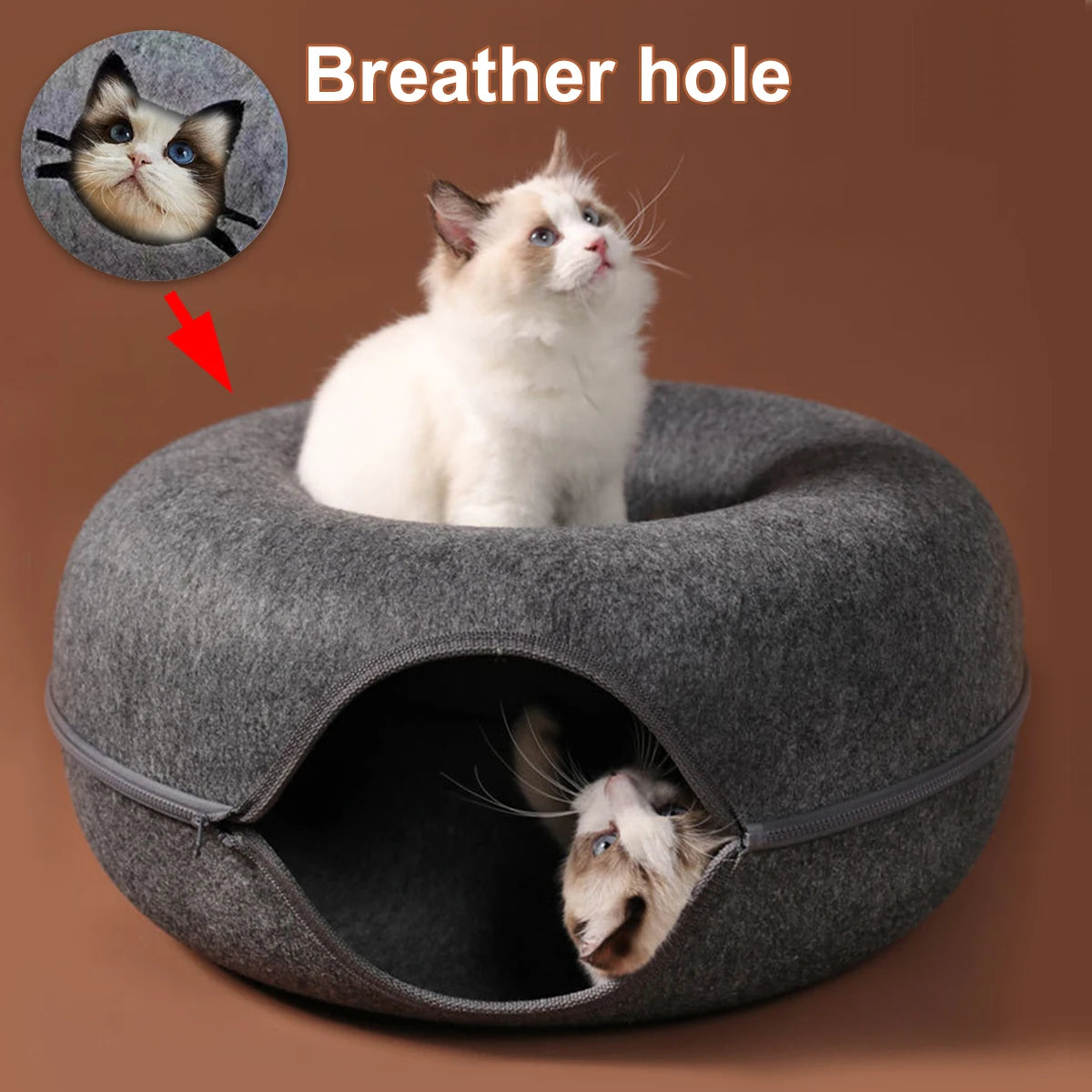 ZooFlex Interactive Cat Tunnel Bed – Felt Donut Cave & Scratcher