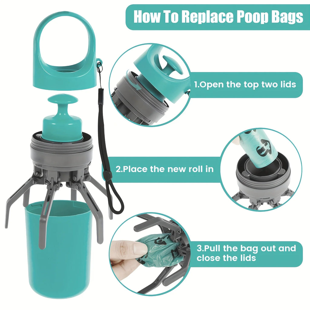 ZooFlex Portable Dog Poop Scooper – Claw Grabber with Waste Bag Dispenser