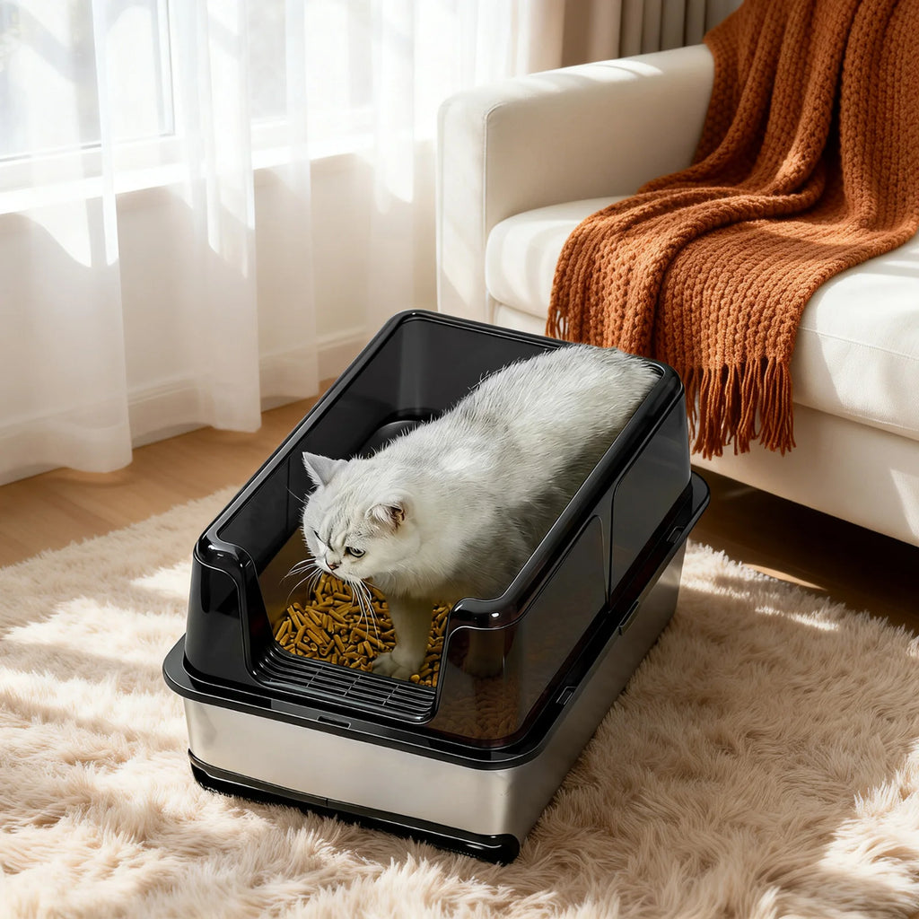 ZooFlex High-Sided Stainless Steel Cat Litter Box – Easy Clean