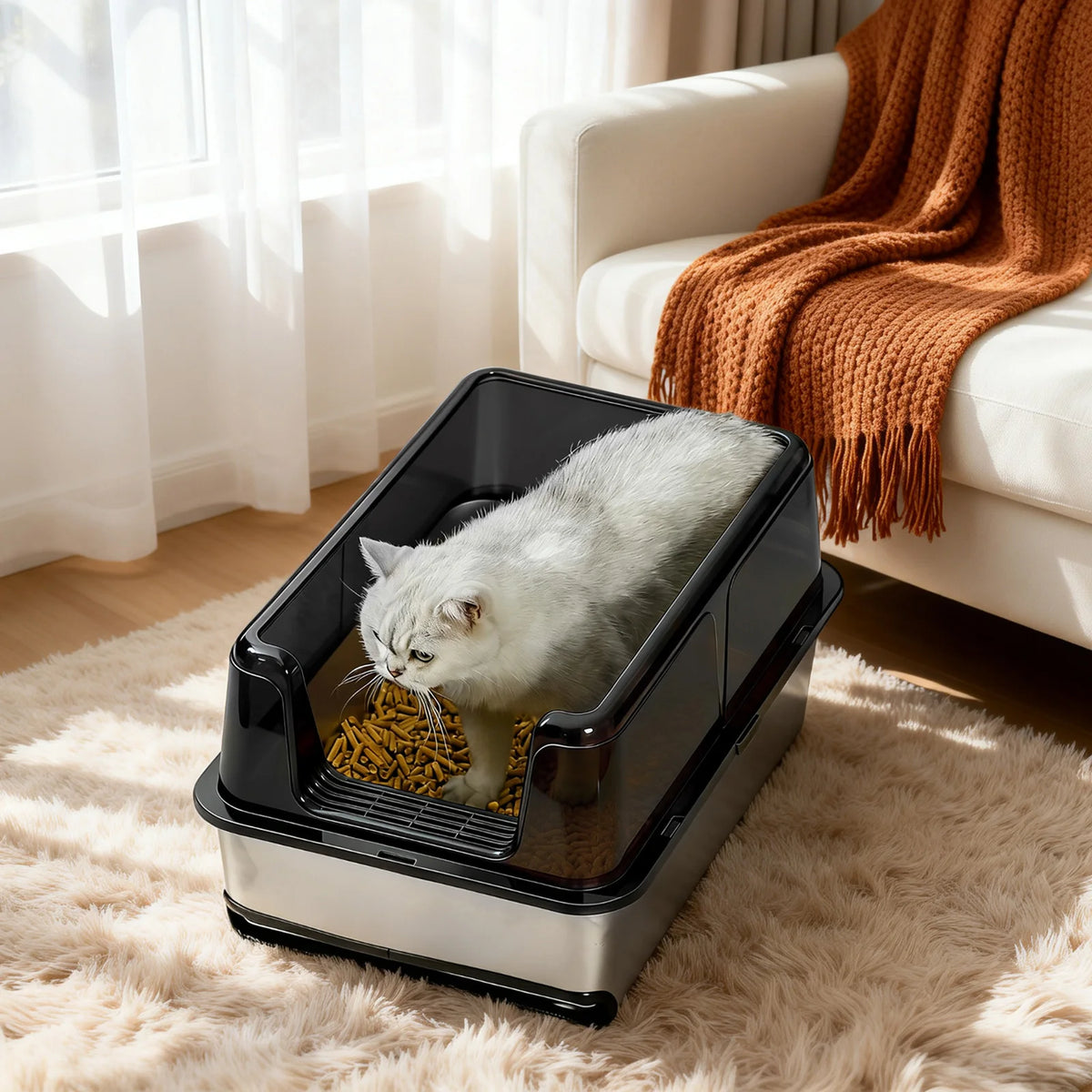 ZooFlex High-Sided Stainless Steel Cat Litter Box – Easy Clean