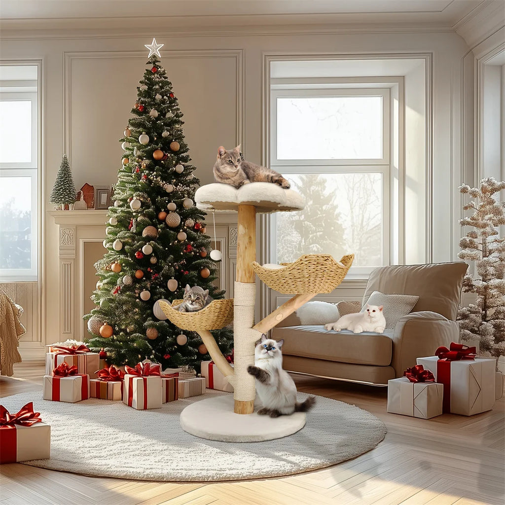 ZooFlex 110cm Wooden Cat Tree – Climbing Tower & Scratching Post