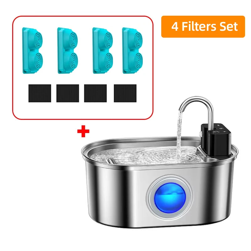 ZooFlex 3.2L Smart Cat Water Fountain – Wireless Stainless Steel Dispenser