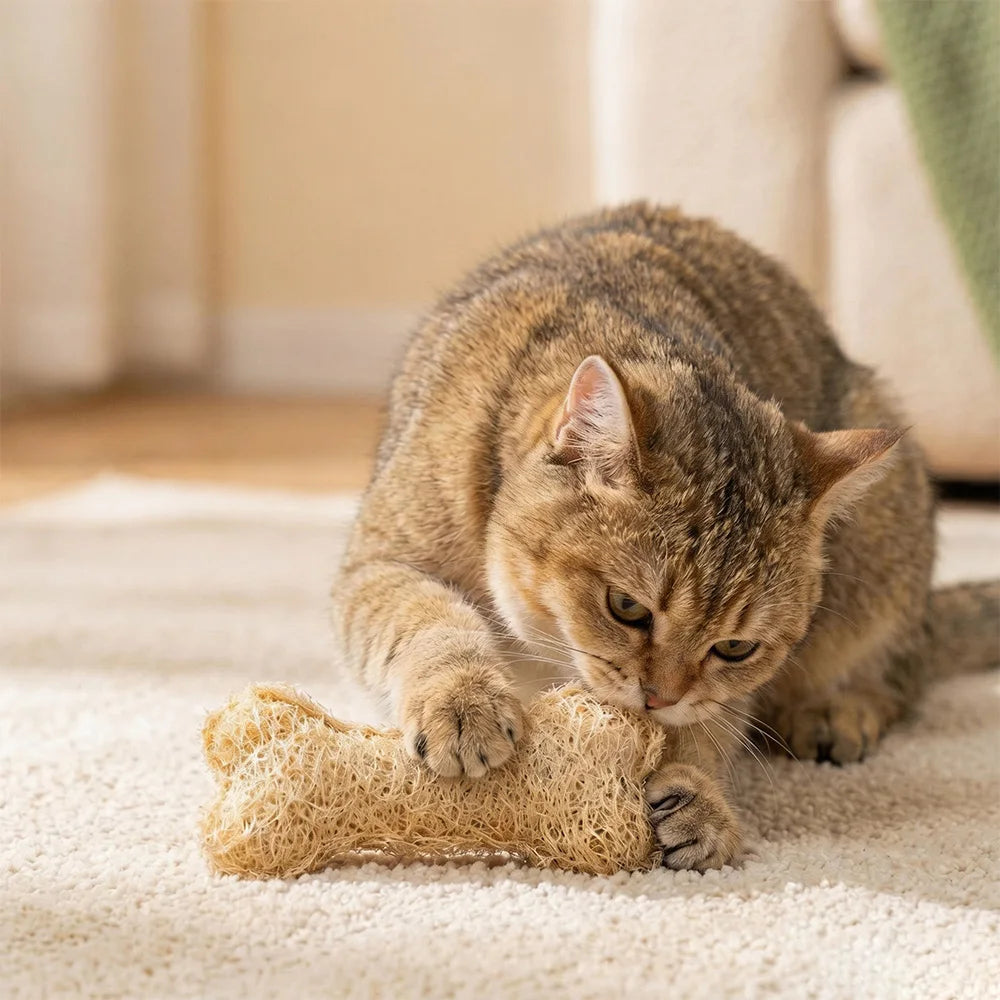 ZooFlex Natural Catnip Loofah Chew Toys – Kitten Teething & Dental Chew Sticks (1–3 Pack)