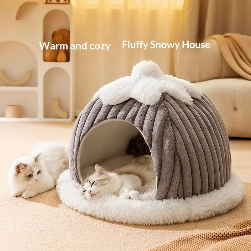 ZooFlex Winter Cat Cave Bed – Warm Plush Washable Pet Nest