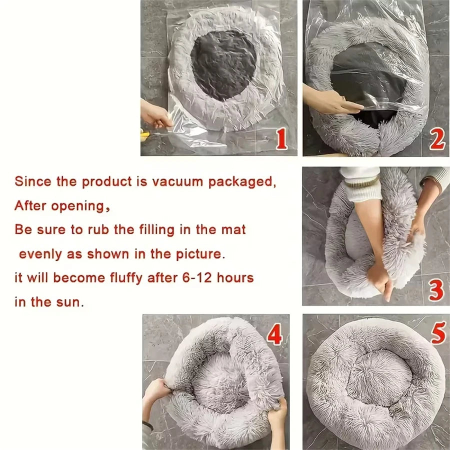 ZooFlex Washable Donut Dog & Cat Bed – Soft Warm Faux Fur Round Pet Bed