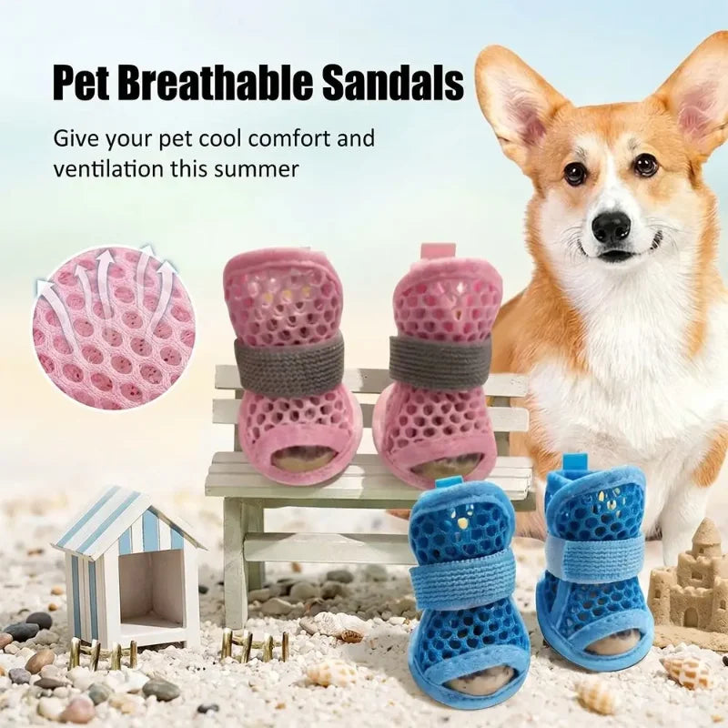 ZooFlex Summer Dog Shoes – Breathable Mesh Anti-Slip Puppy Sandals (4pcs)