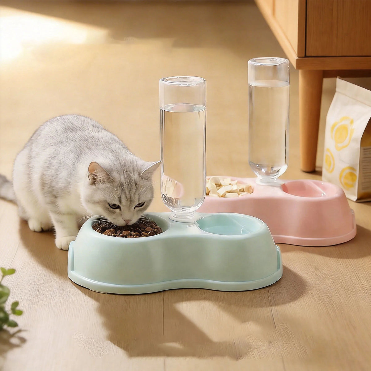 ZooFlex Double Pet Feeding Bowl – Automatic Water Dispenser for Dogs & Cats