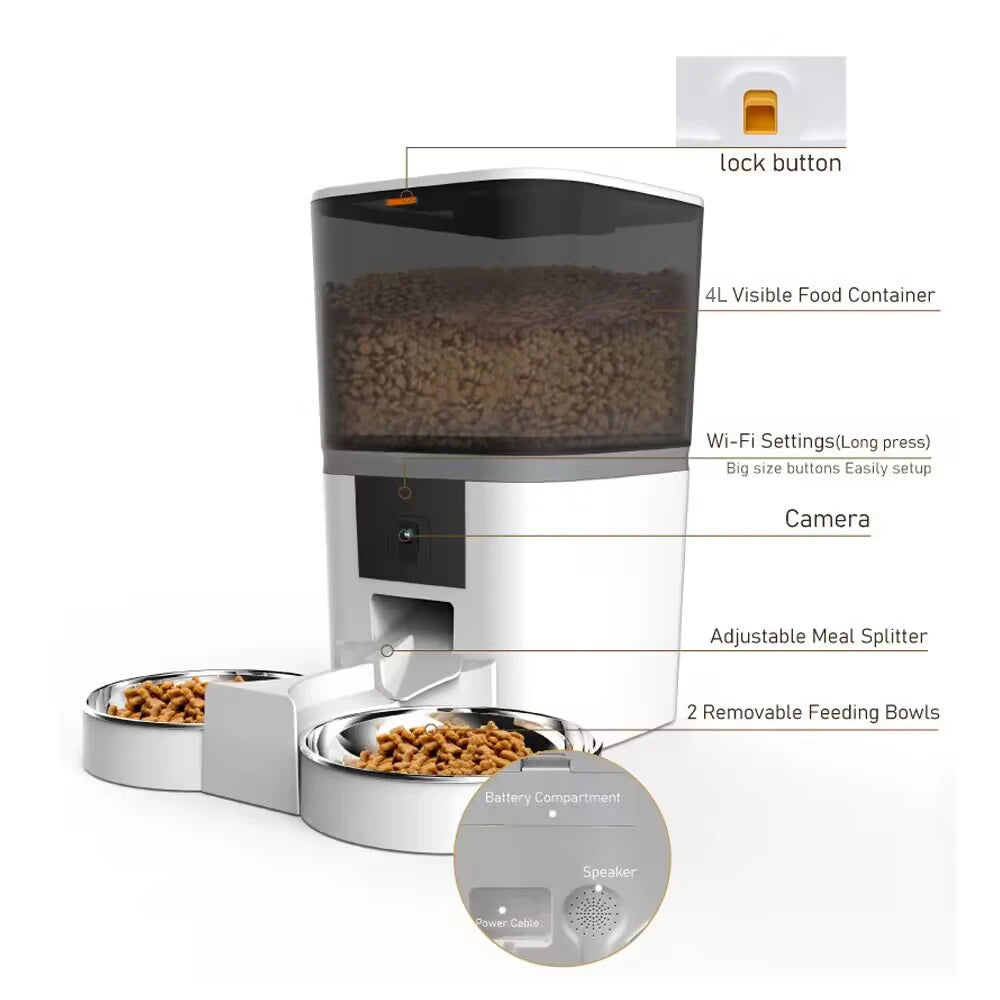ZooFlex 4L Automatic Cat & Dog Feeder with HD Camera – Smart Remote Feeding Dispenser