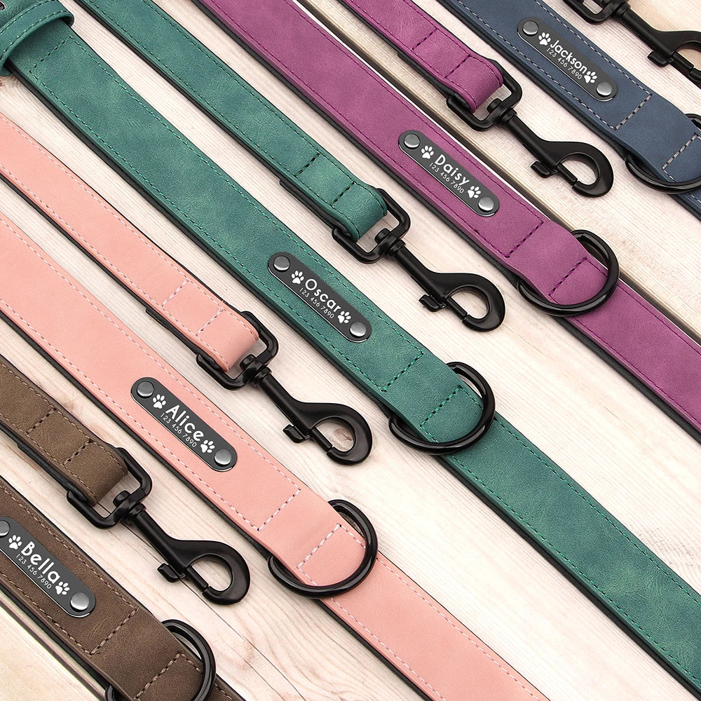 ZooFlex Custom Leather Dog Collar & Leash Set for Small, Medium & Large Dogs
