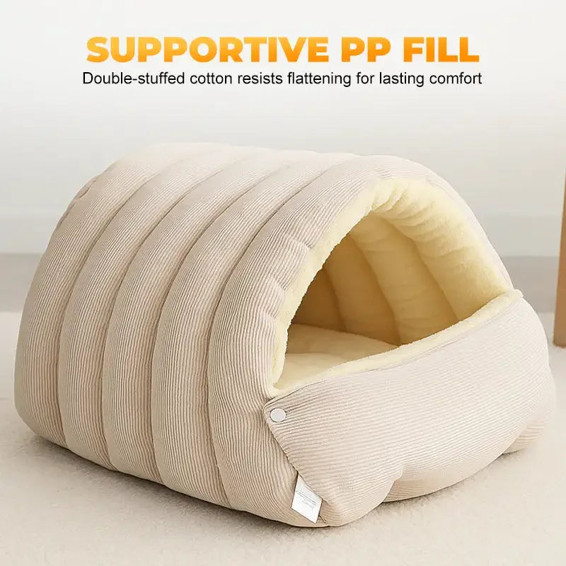 ZooFlex Winter Cat Cave Bed – Soft Thermal Plush Pet House with Washable Cover