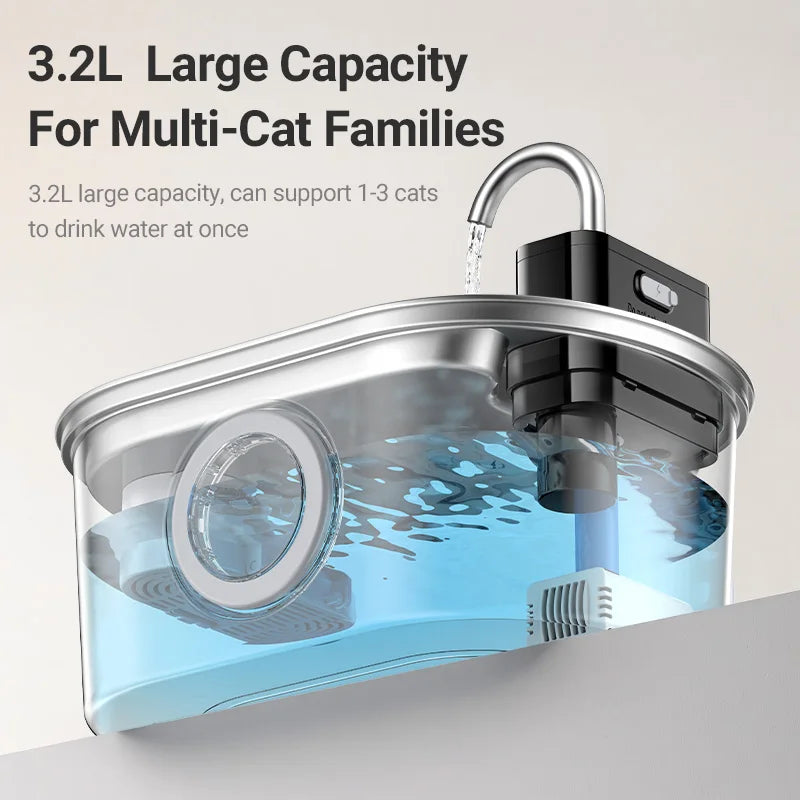 ZooFlex 3.2L Smart Cat Water Fountain – Wireless Stainless Steel Dispenser