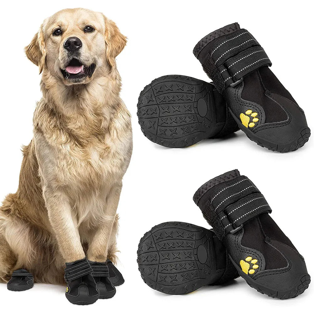 ZooFlex Waterproof Dog Boots – Reflective Anti-Slip Paw Protectors for Summer & Winter (4pcs)